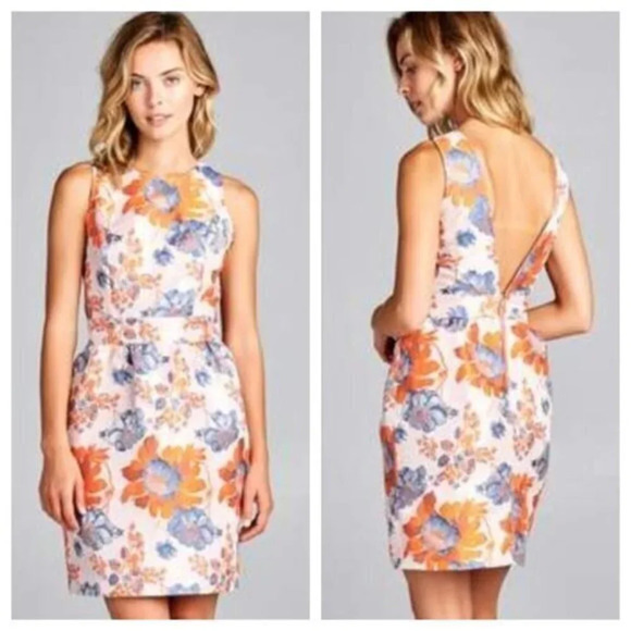Renee C V Back Embroidered Floral Print Dress NWT - Picture 1 of 6